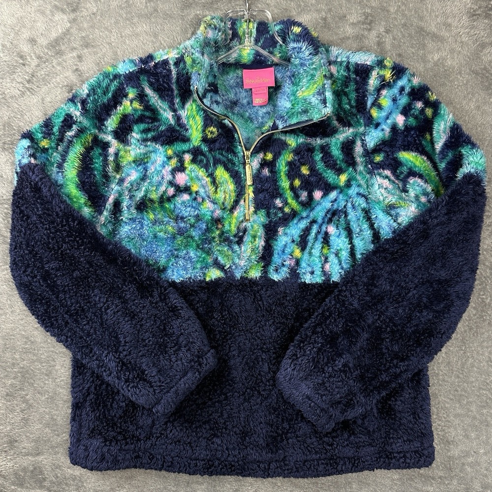 Lilly Pulitzer Mini Keala Sherpa Popover Fleece Jacket Navy Catty Large 8-10